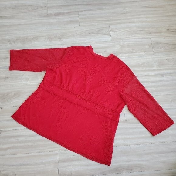 Vintage Y2K Lane Bryant Plus Size Red Lace Blouse - Picture 3 of 8